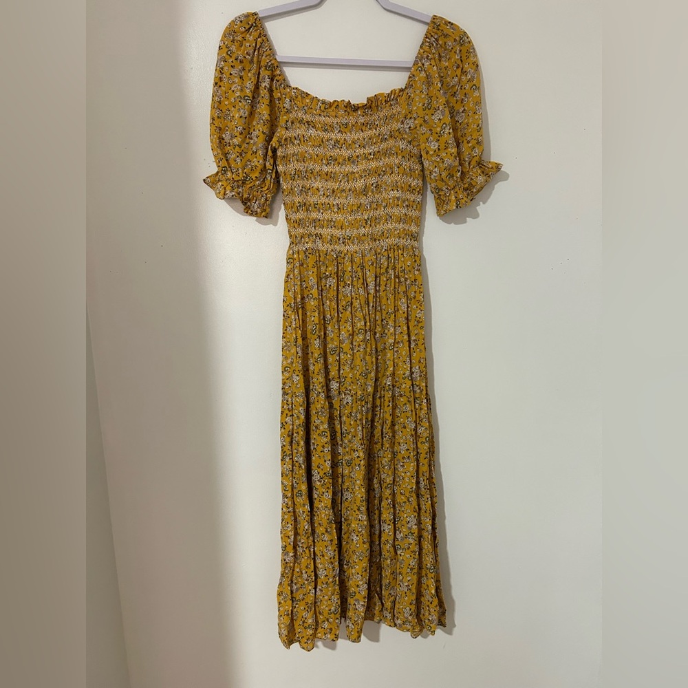 Bohemian Floral Dress in Mustard cottage core